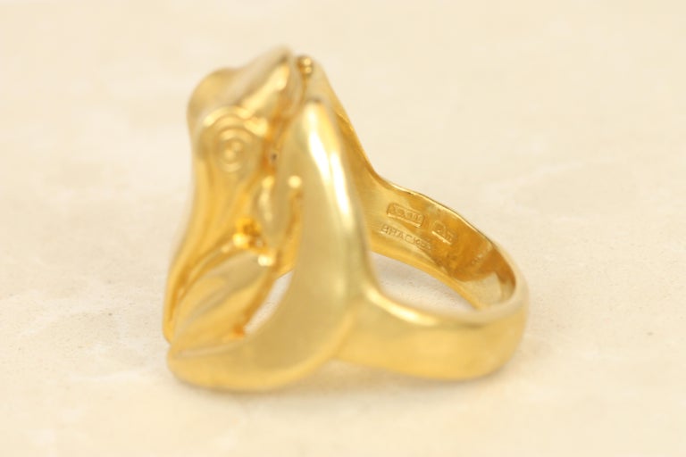 Bague Grenouille En Or 18k - Style Art Nouveau Vers 1910 - Saphirs Et Turquoise Verte