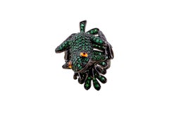 Frog Ring Silver Tsavorites Citrine