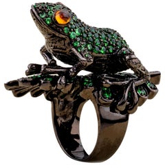 Frog Ring Silver Tsavorites Citrine