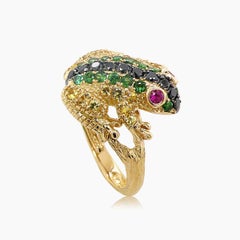 Frog Ruby Diamond Pave Green Garnet & Yellow Sapphire 18K Yellow Gold Ring