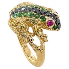 Frog Ruby Diamond Pave Green Garnet & Yellow Sapphire 18K Yellow Gold Ring