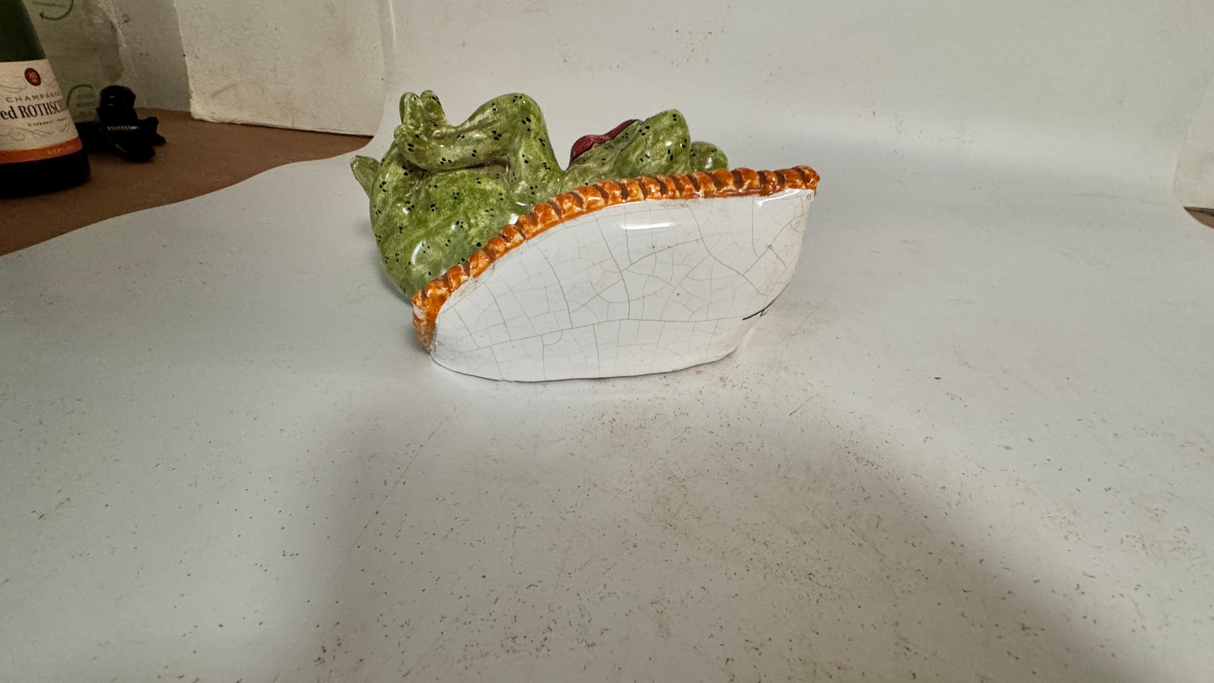 Figurilla Escultura Rana en Rerra Cotta Esmaltada firmada Ceccarelli Italia en venta 1
