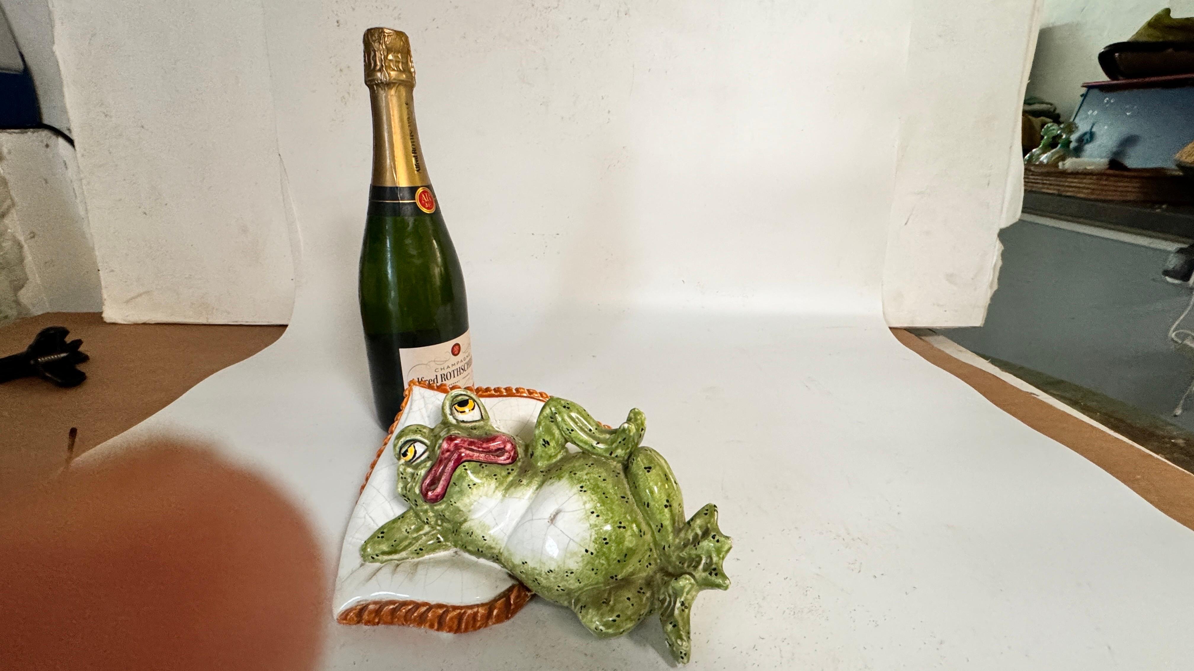 Figurilla Escultura Rana en Rerra Cotta Esmaltada firmada Ceccarelli Italia en venta 2