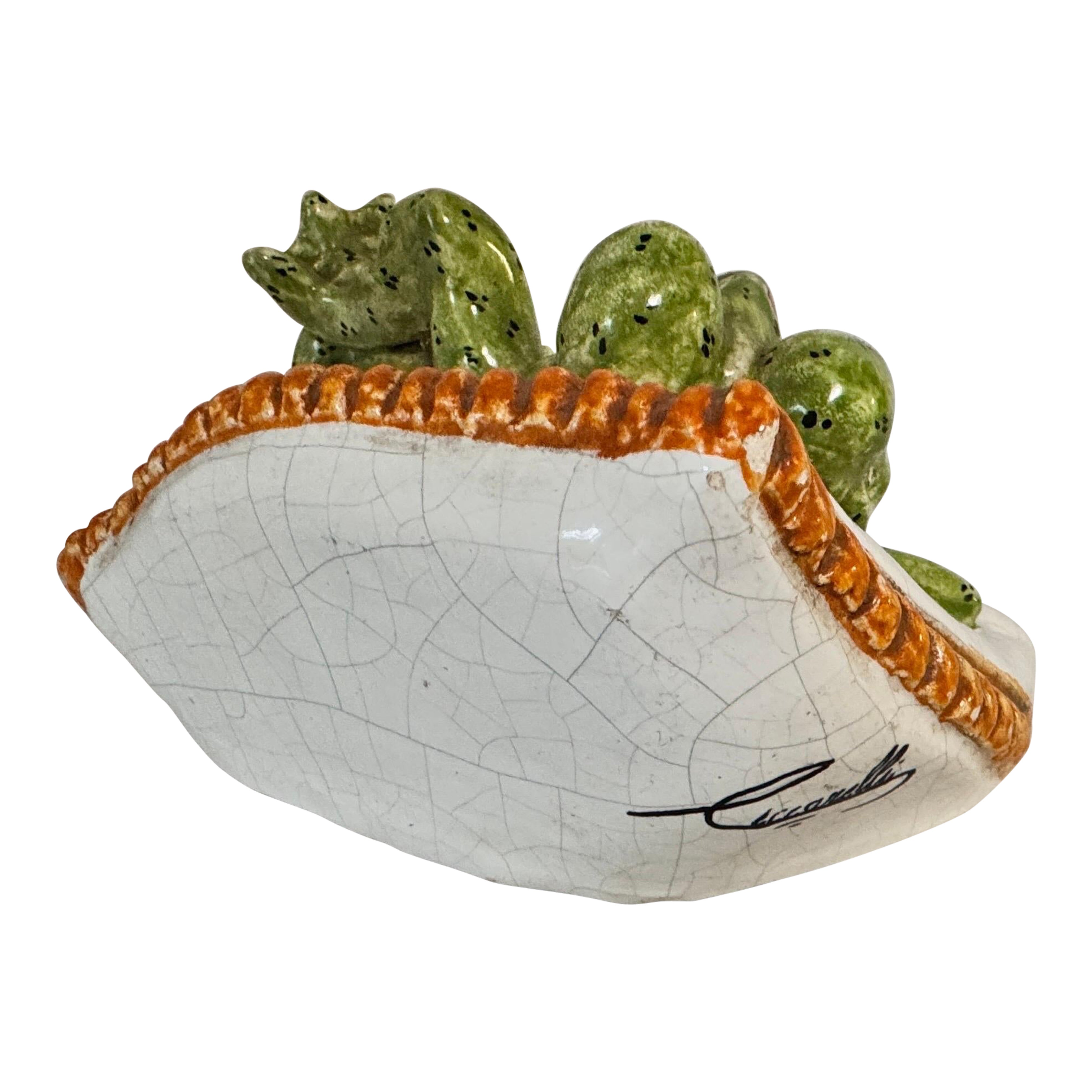Figurine de grenouille en verre émaillé Rerra Cotta signée Ceccarelli, Italie 