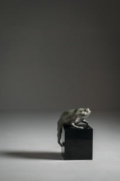 Frog Sculpture in Verdigris Bronze and Black Marble by Elan Atelier (IN STOCK)
