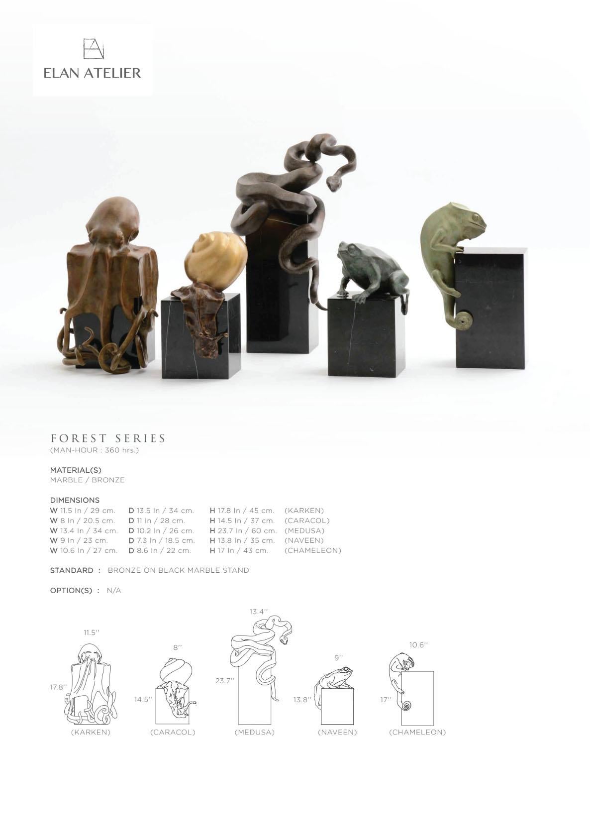 Frog Sculpture in Verdigris Bronze and Black Marble by Elan Atelier (IN STOCK) In New Condition For Sale In New York, NY