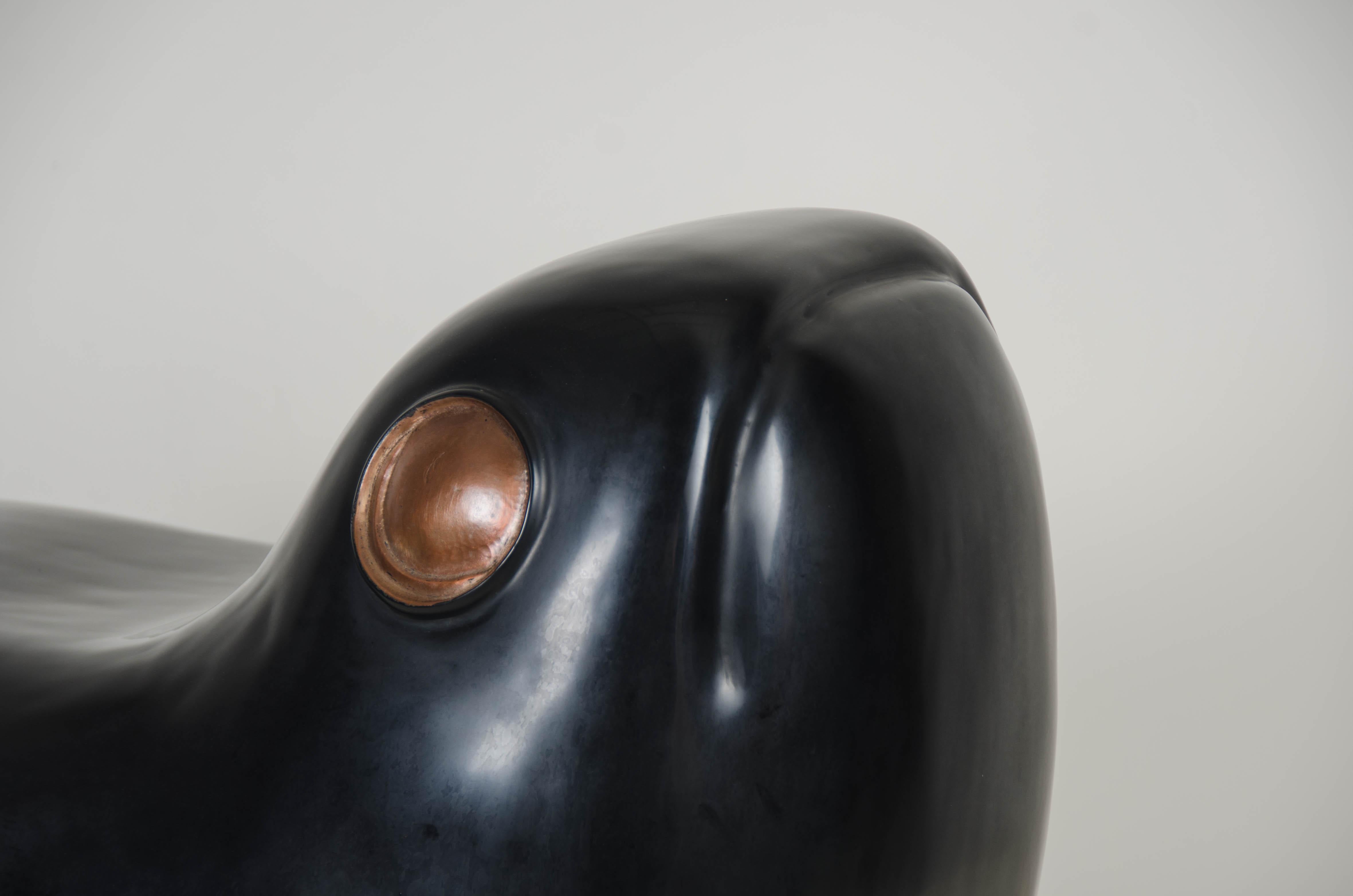 Repoussé Frog Seat, Black Lacquer by Robert Kuo, Hand Repousse, Limited Edition For Sale