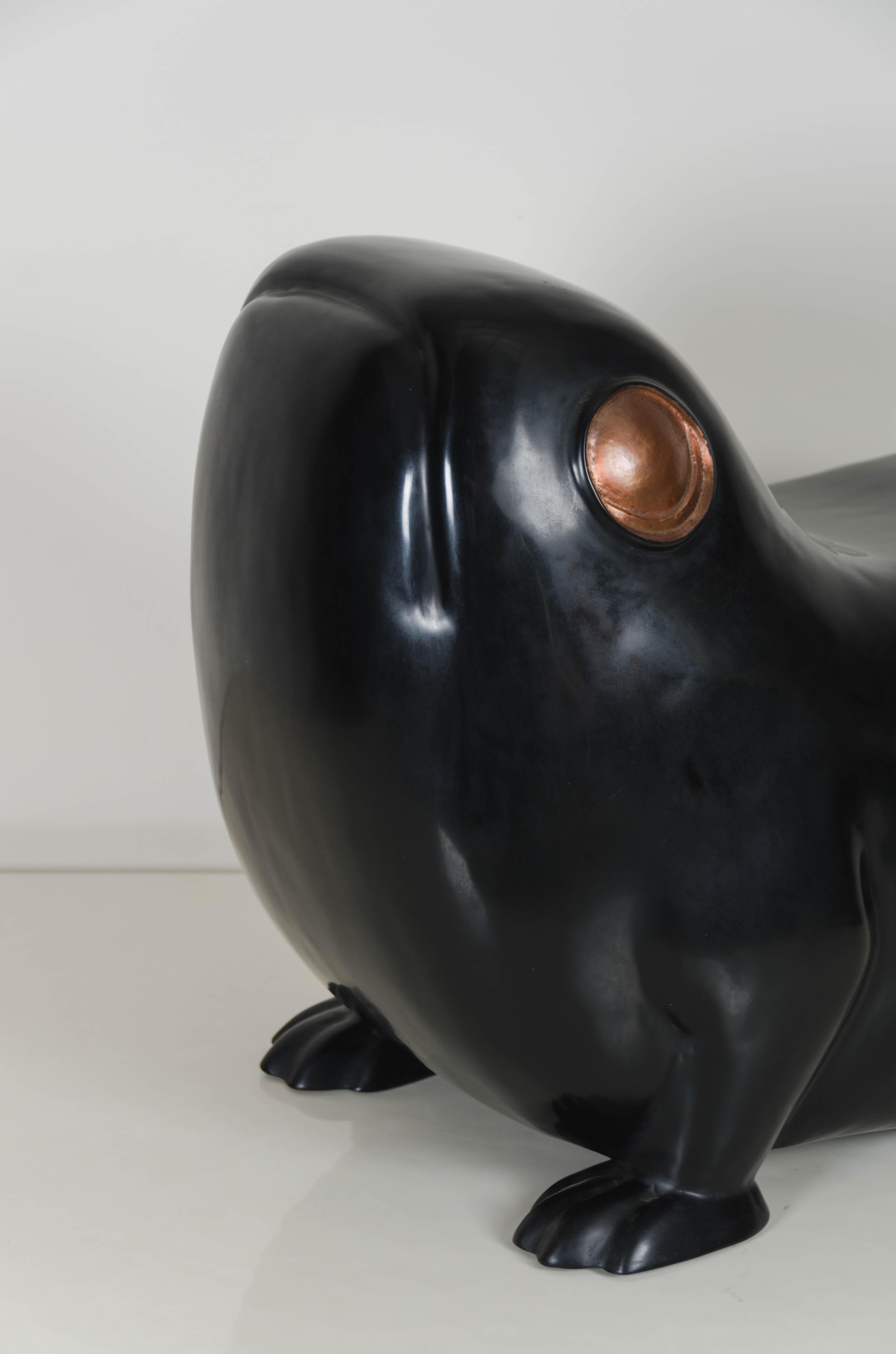 Frog Seat, Black Lacquer by Robert Kuo, Hand Repousse, Limited Edition For Sale 1
