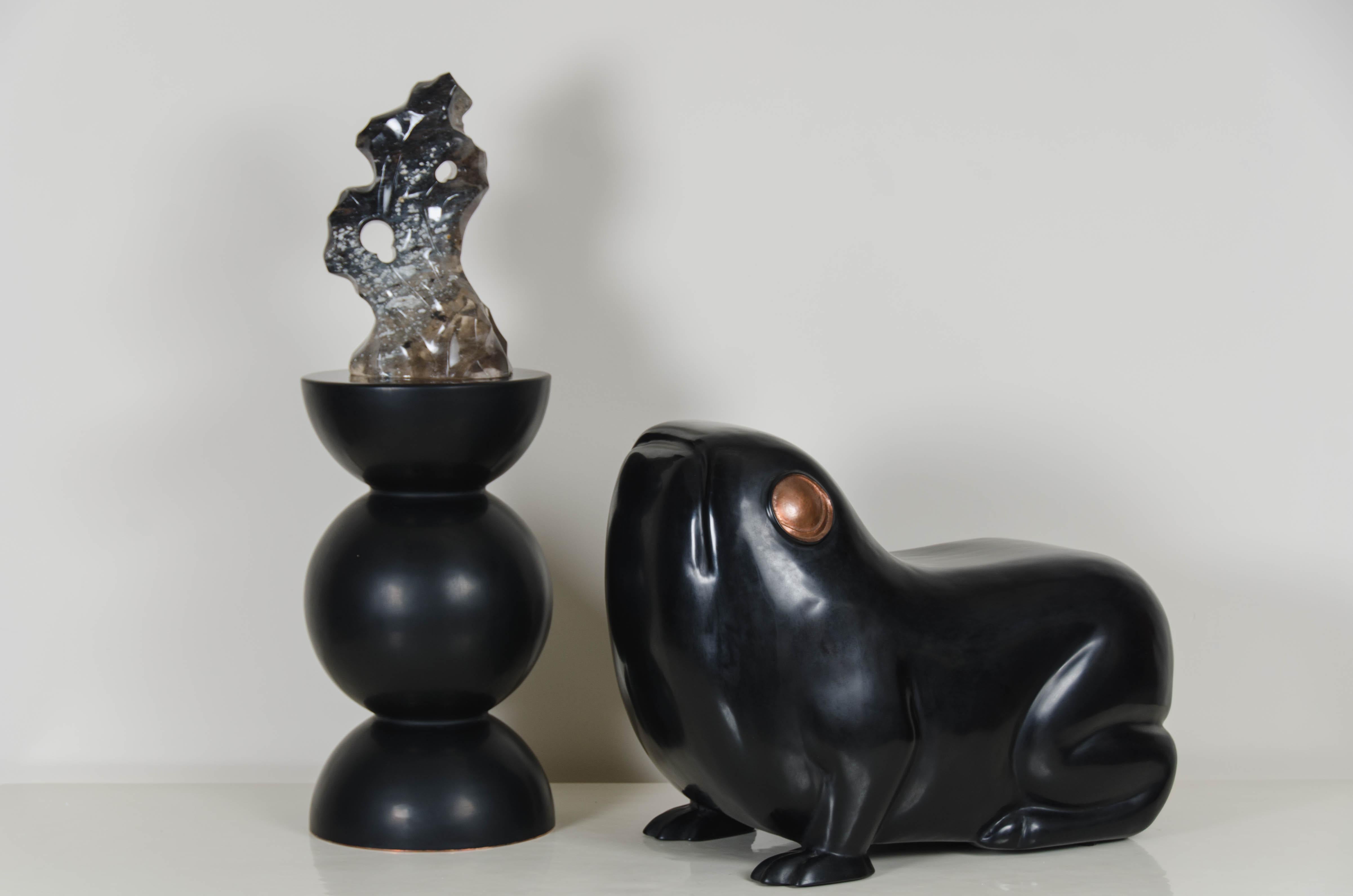 Frog Seat, Black Lacquer by Robert Kuo, Hand Repousse, Limited Edition For Sale 3