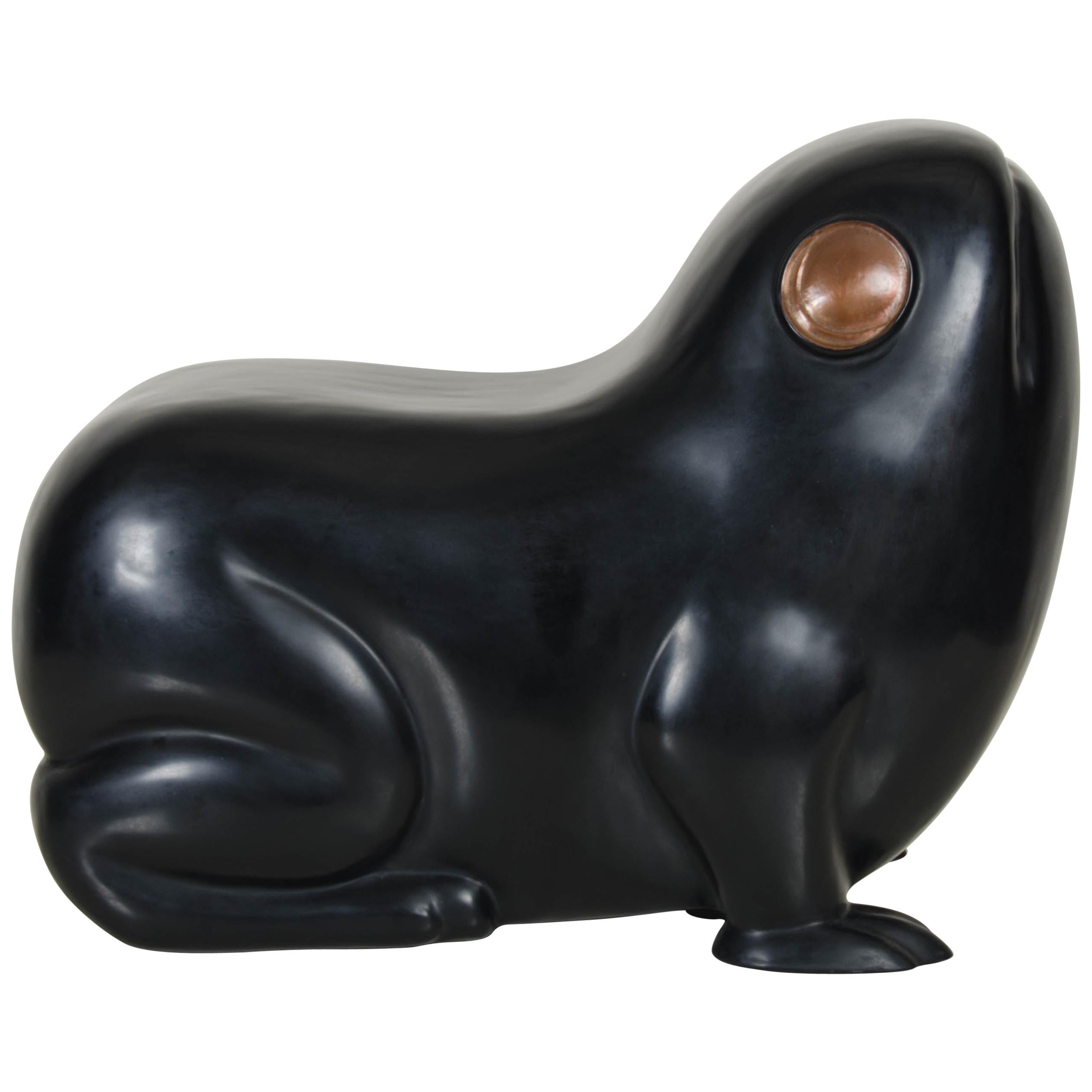 Frog Seat, Black Lacquer by Robert Kuo, Hand Repousse, Limited Edition For Sale