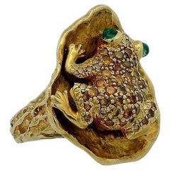 Frog Yellow Gold & Diamond With Emerald Eyes