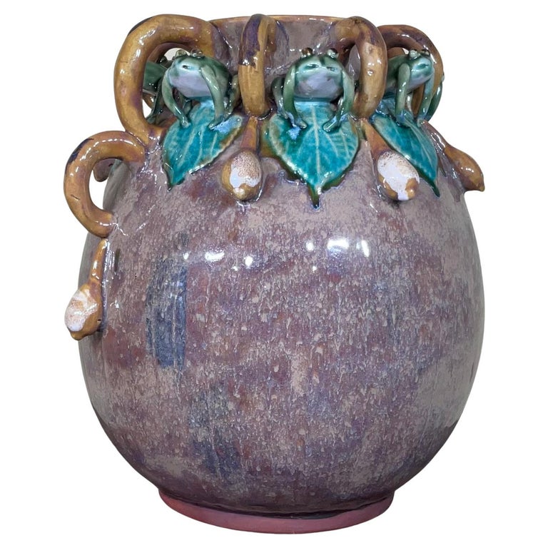 Frogs Motif Ceramic Vase For Sale at 1stDibs