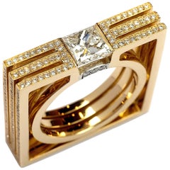 Frohmann 1 Carat Princess Cut Square Solitaire 18 Karat Yellow Gold Diamond Ring