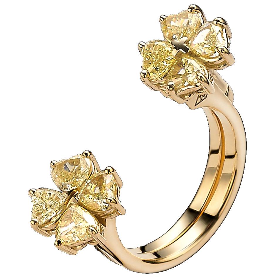 Frohmann 18 Carat Yellow Gold and Yellow Diamonds Swivel Butterfly Flower Ring For Sale