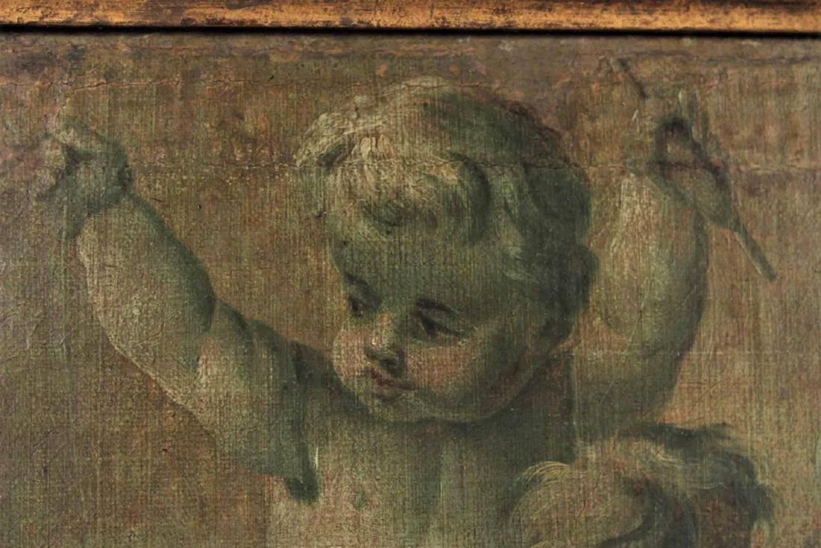 Rococo Frolicking Cherubs or Putti Oil on Canvas