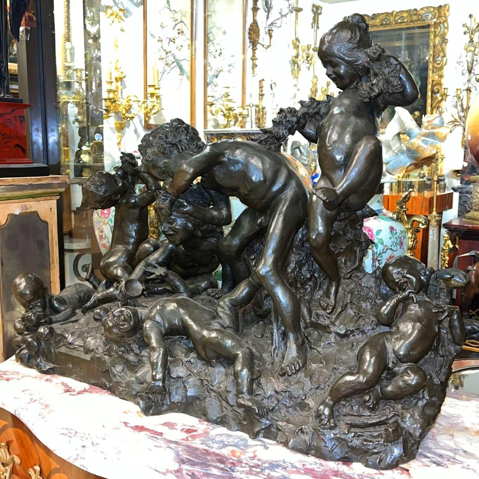 Patinated Frolicking Putti Bronze Sculpture After Joseph Gustave Cheret (1838-1894)  For Sale