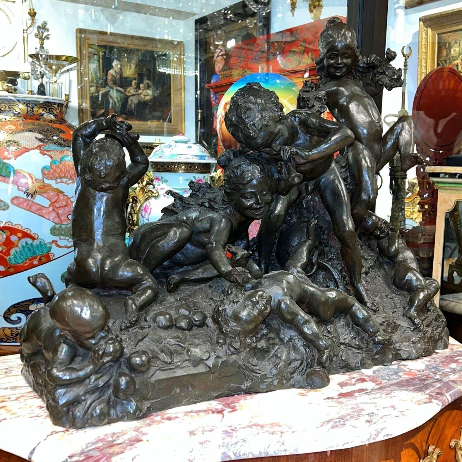 Frolicking Putti Bronze Sculpture After Joseph Gustave Cheret (1838-1894)  In Good Condition For Sale In New York, NY