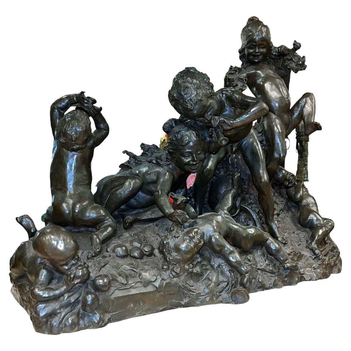 Frolicking Putti Bronze Sculpture After Joseph Gustave Cheret (1838-1894) 
