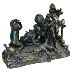 Antique Frolicking Putti Bronze Sculpture After Joseph Gustave Cheret (1838-1894) 