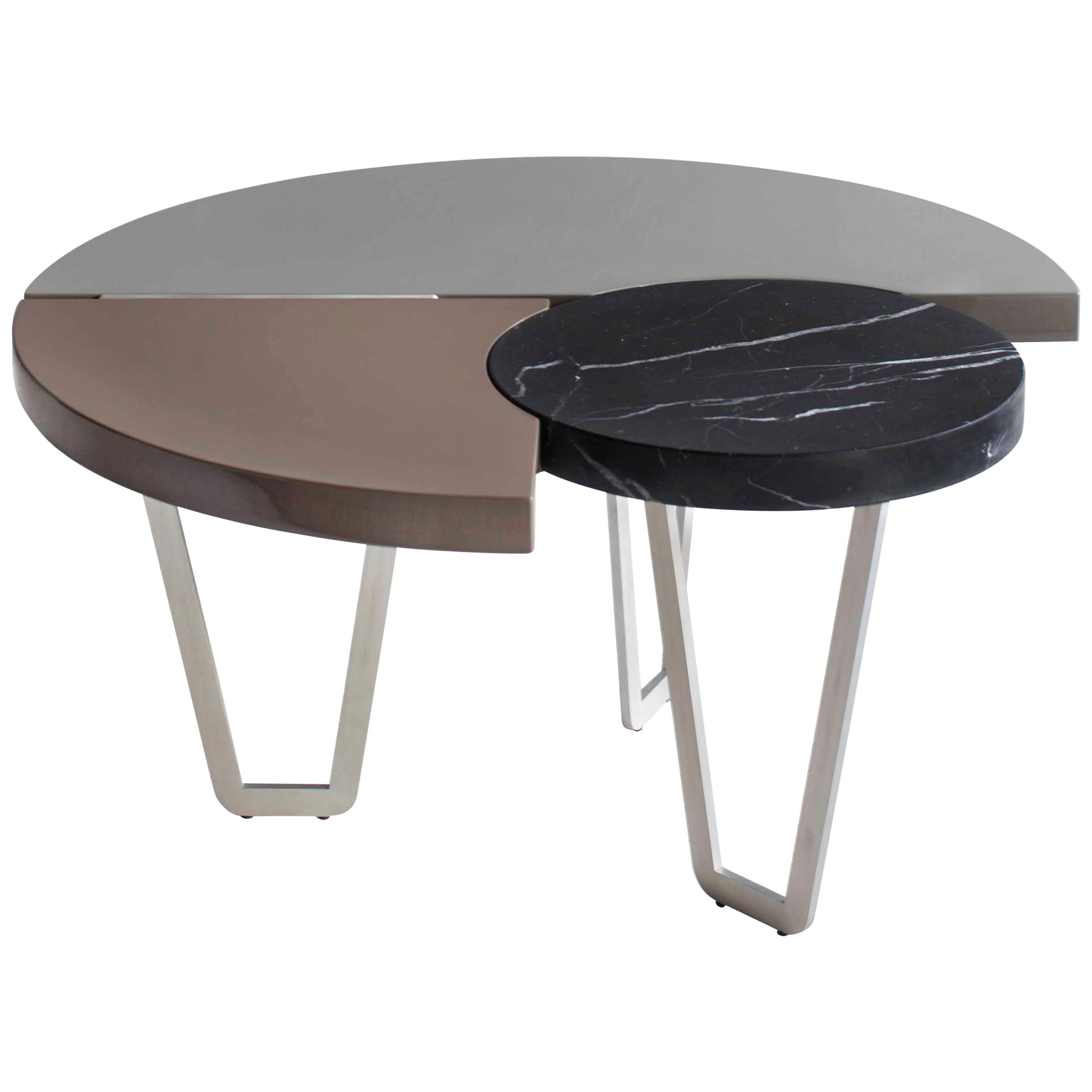 From Above Table with Black Marquinia Marble and Lacquered Wood, Made in Italy For Sale