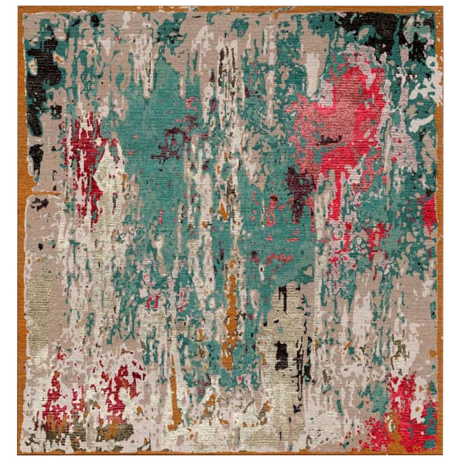Abstract Modern Rug Wool and Silk Design 7 x 7 ft