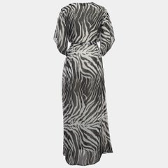 From Angie Black/White Zebra Print Crepe Belted Long Coat M