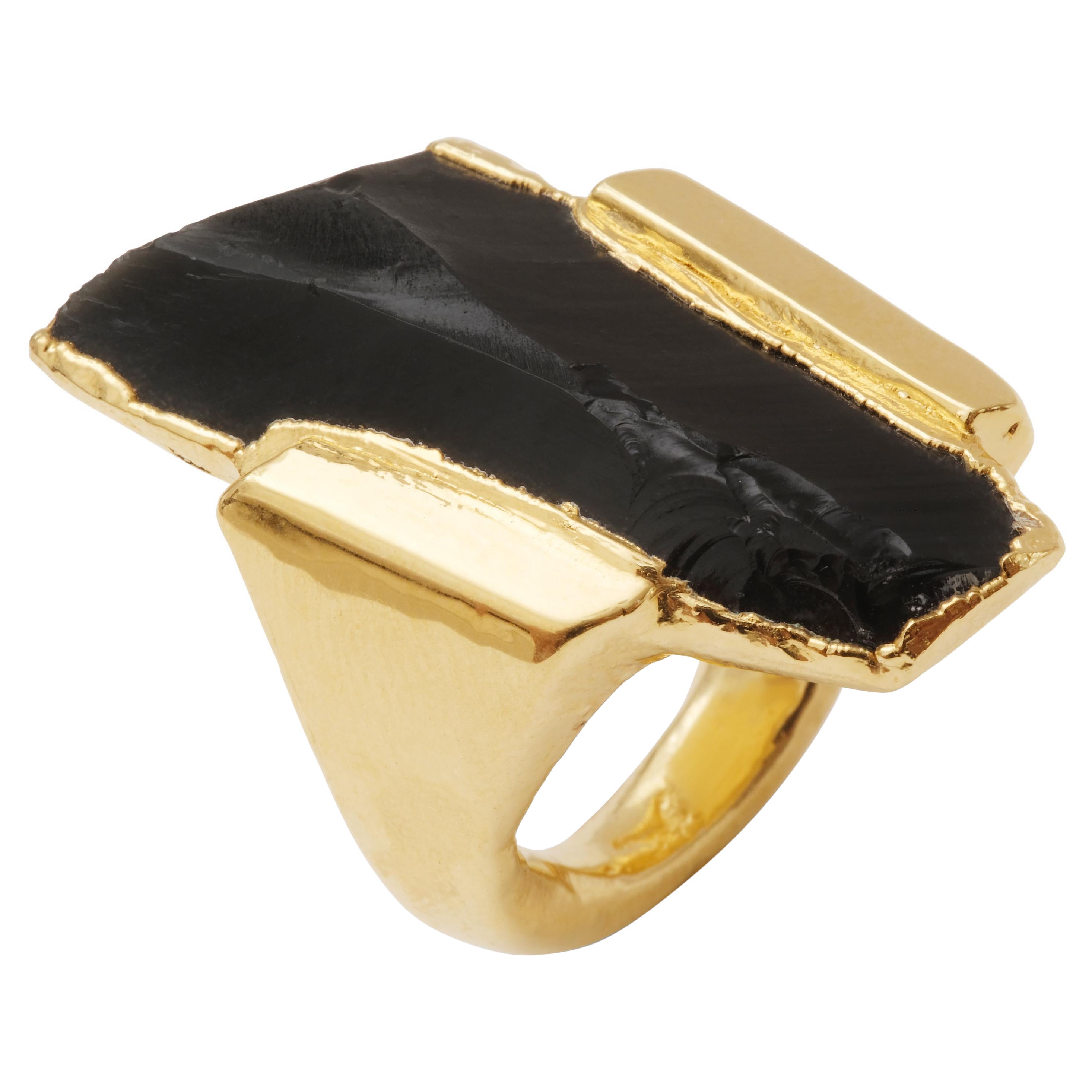 From Ararat 3 Hand-Sculpted Ring in 18K Gold Plate 
Obsidian by Marion Fillancq For Sale