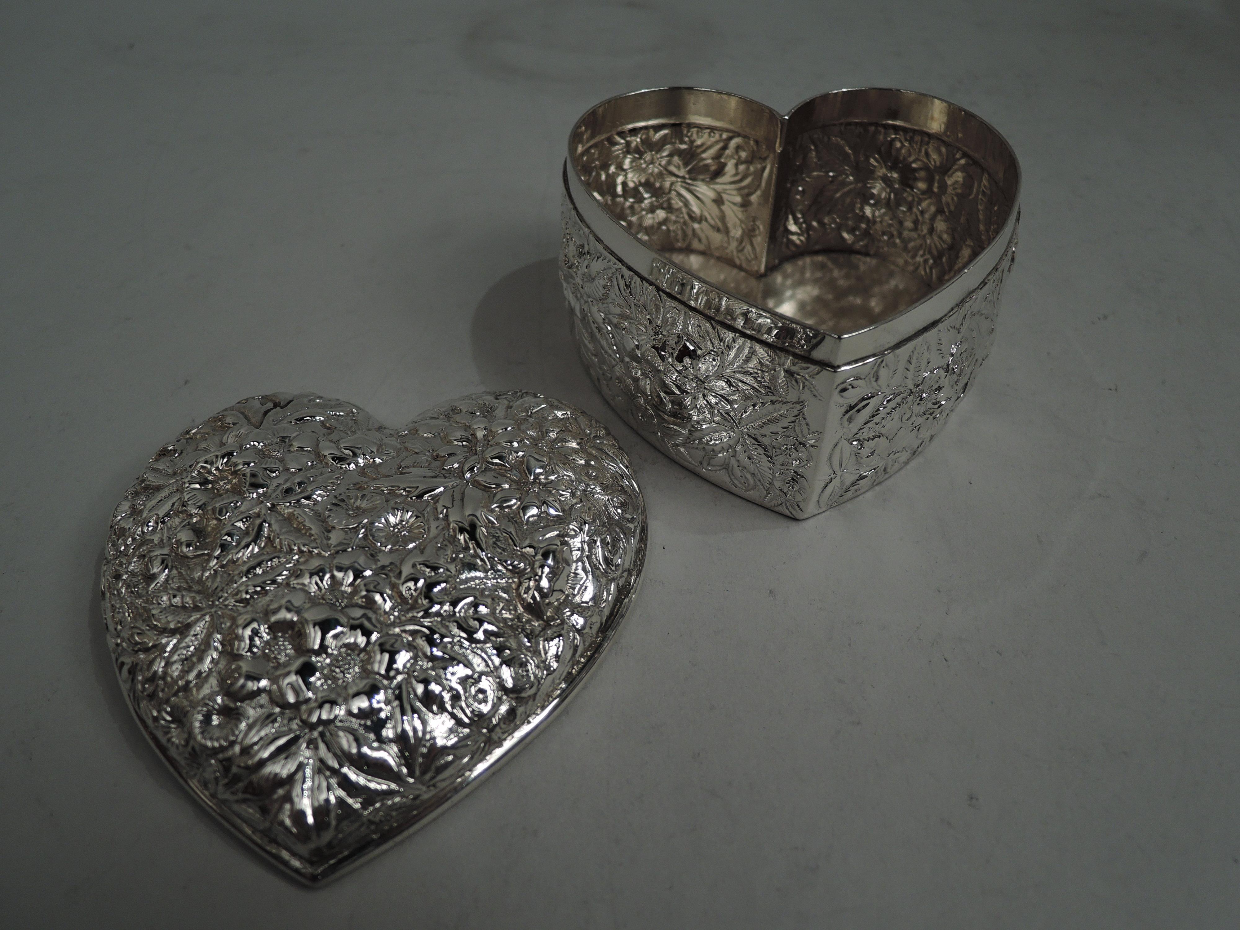 Victorian From Baltimore with Love—Jacobi Romantic Repousse Sterling Silver Heart Box For Sale
