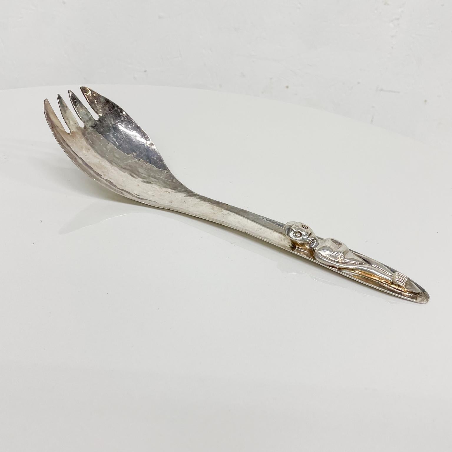 Mid-Century Modern From CANADA by ACME Inuit Totem Salad Server Fork Vintage Hammered Silverplate