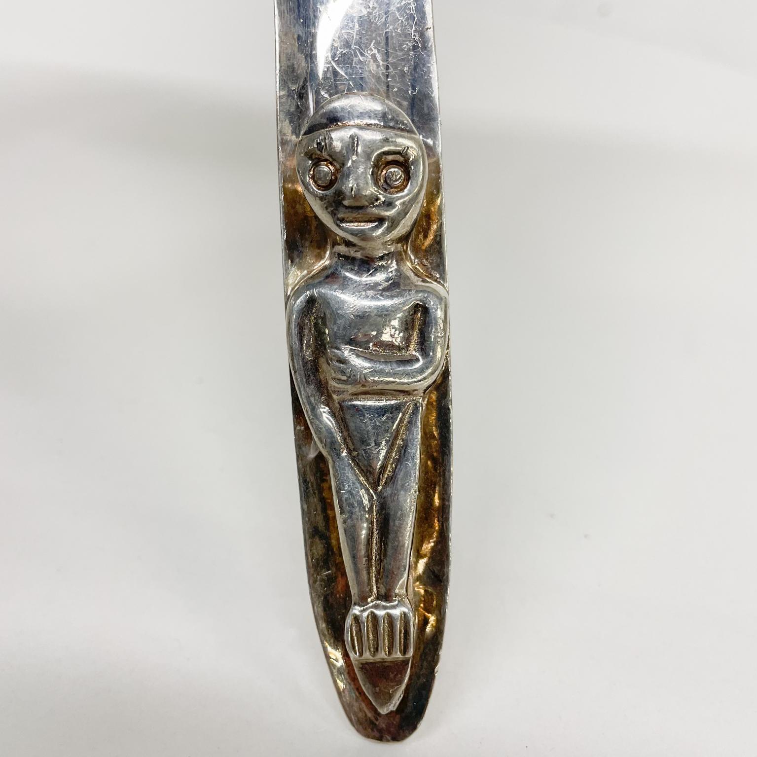 Late 20th Century From CANADA by ACME Inuit Totem Salad Server Fork Vintage Hammered Silverplate