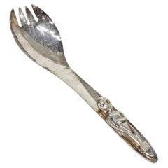 From CANADA by ACME Inuit Totem Salad Server Fork Vintage Hammered Silverplate 