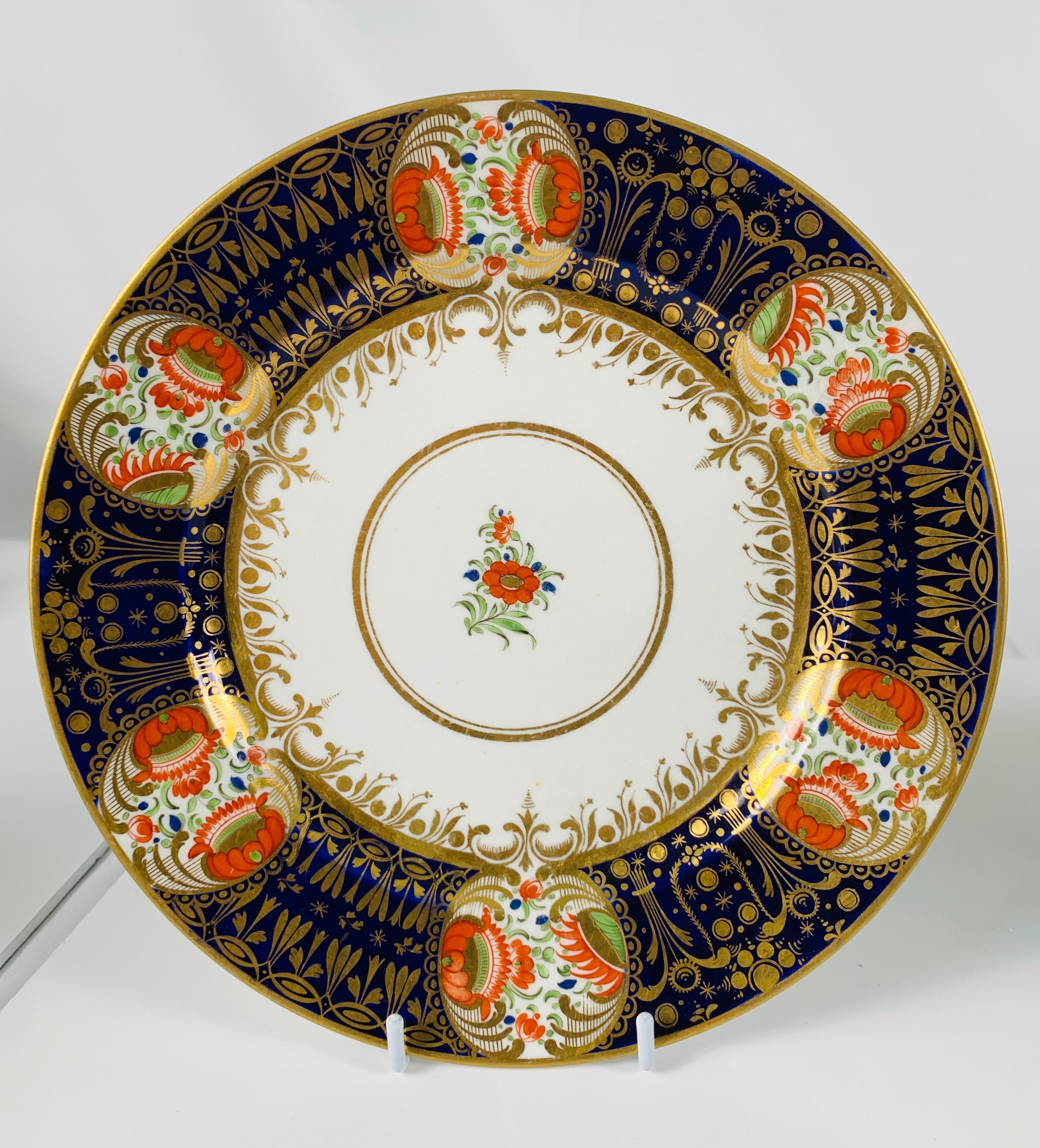 Provenance: The Private Collection of Mario Buatta
Mario loved beautiful color combinations on porcelains.
Made by Chamberlains Worcester circa 1810 these three Dejeuney pattern dishes have borders painted with a deep cobalt blue ground which is