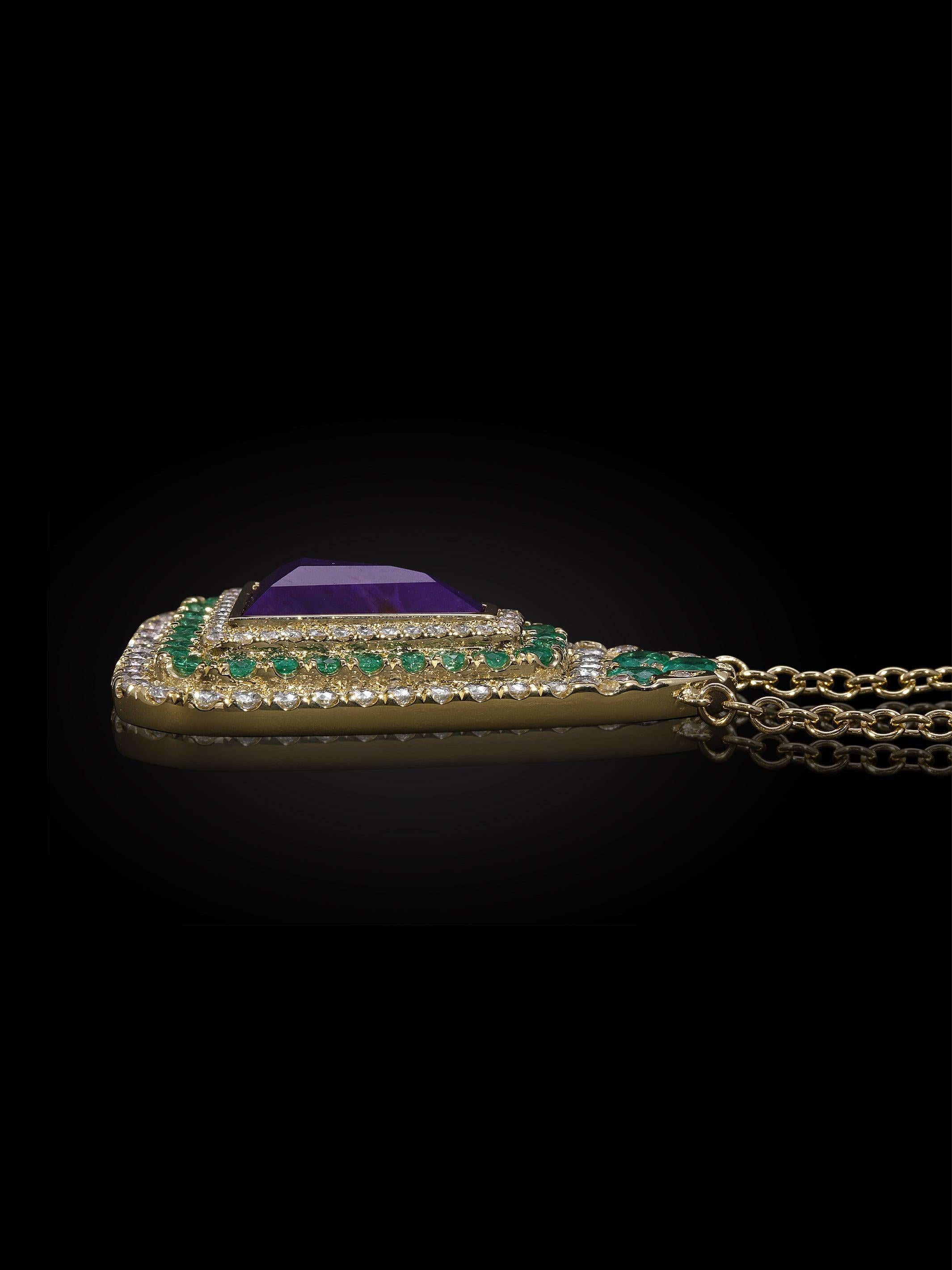 Dalla Colombia con amore ~ Sugilite, smeraldi e 1,34 carati di diamanti VS in oro 18k In condizioni Nuovo in vendita a Mission Viejo, CA