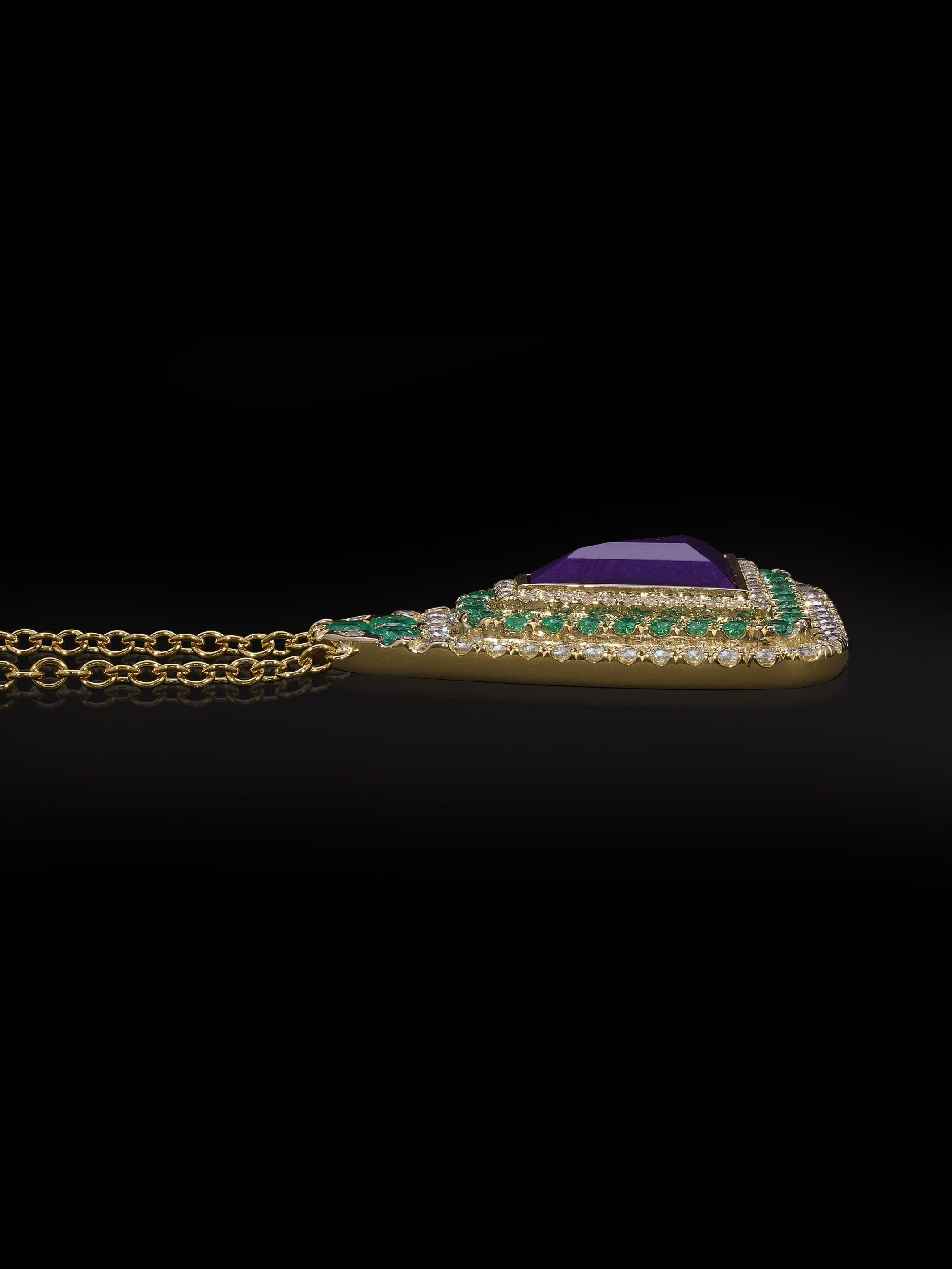 da uomo o donna Dalla Colombia con amore ~ Sugilite, smeraldi e 1,34 carati di diamanti VS in oro 18k in vendita