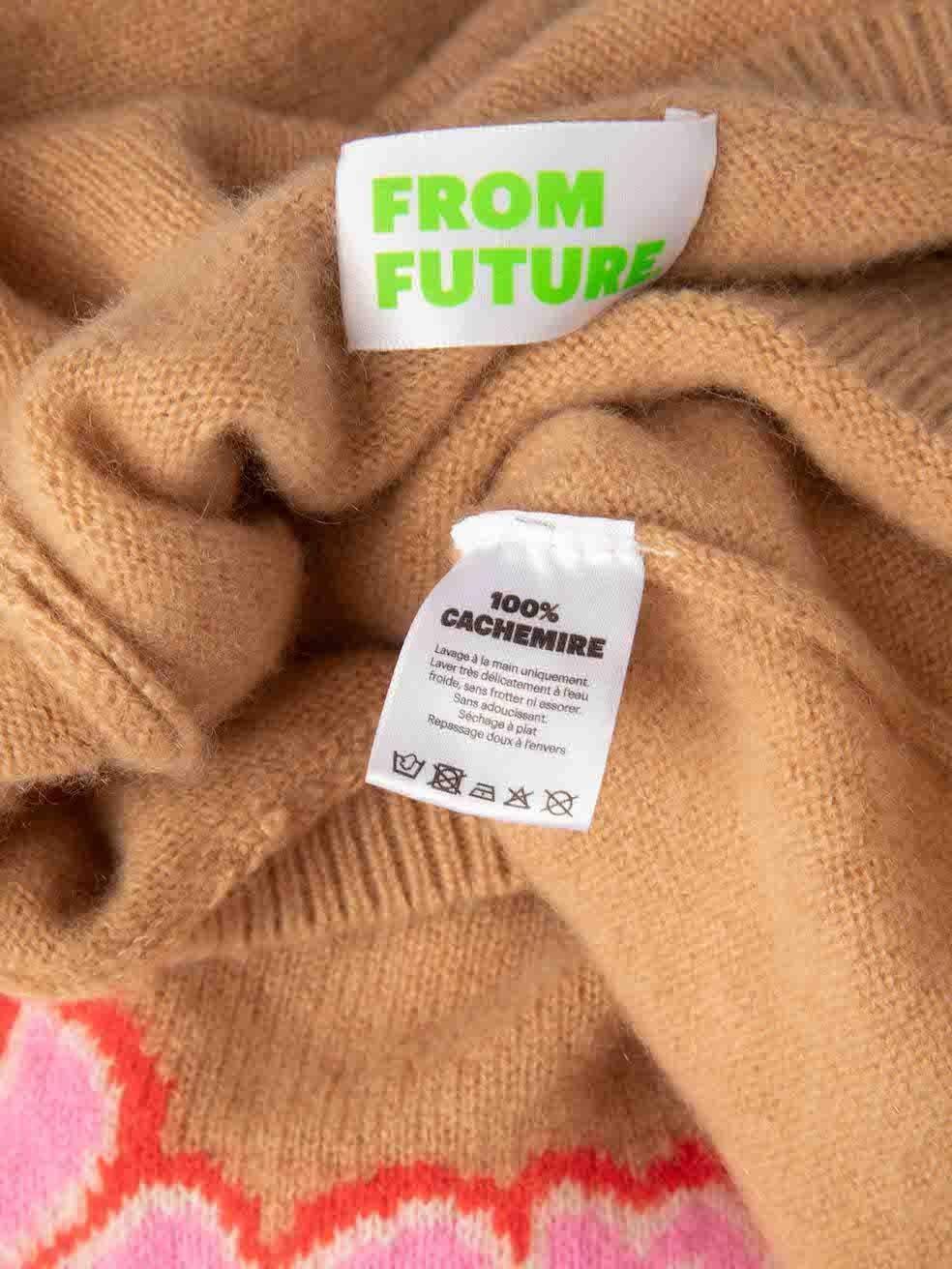 Women's FROM FUTURE Brown Cashmere Knit Graphic Jumper Size S For Sale