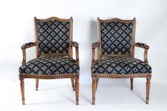 From Provence a Rare Louis XVI Period Pair of Armchairs in Carved Walnut