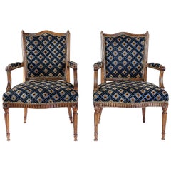 From Provence a Rare Louis XVI Period Pair of Armchairs in Carved Walnut