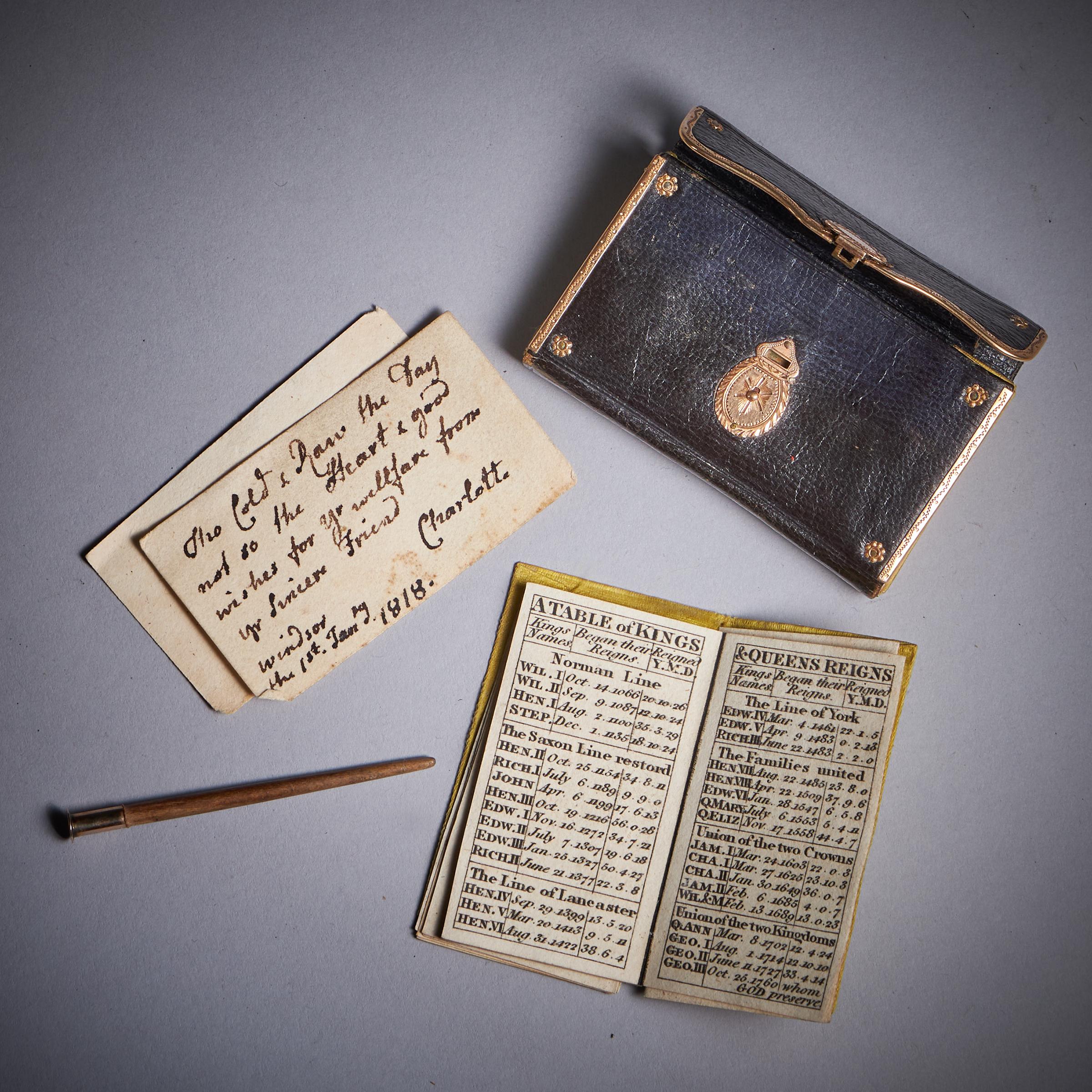 From Queen Charlotte, A Rare Miniature Gold Mounted George III Almanac For Sale 1