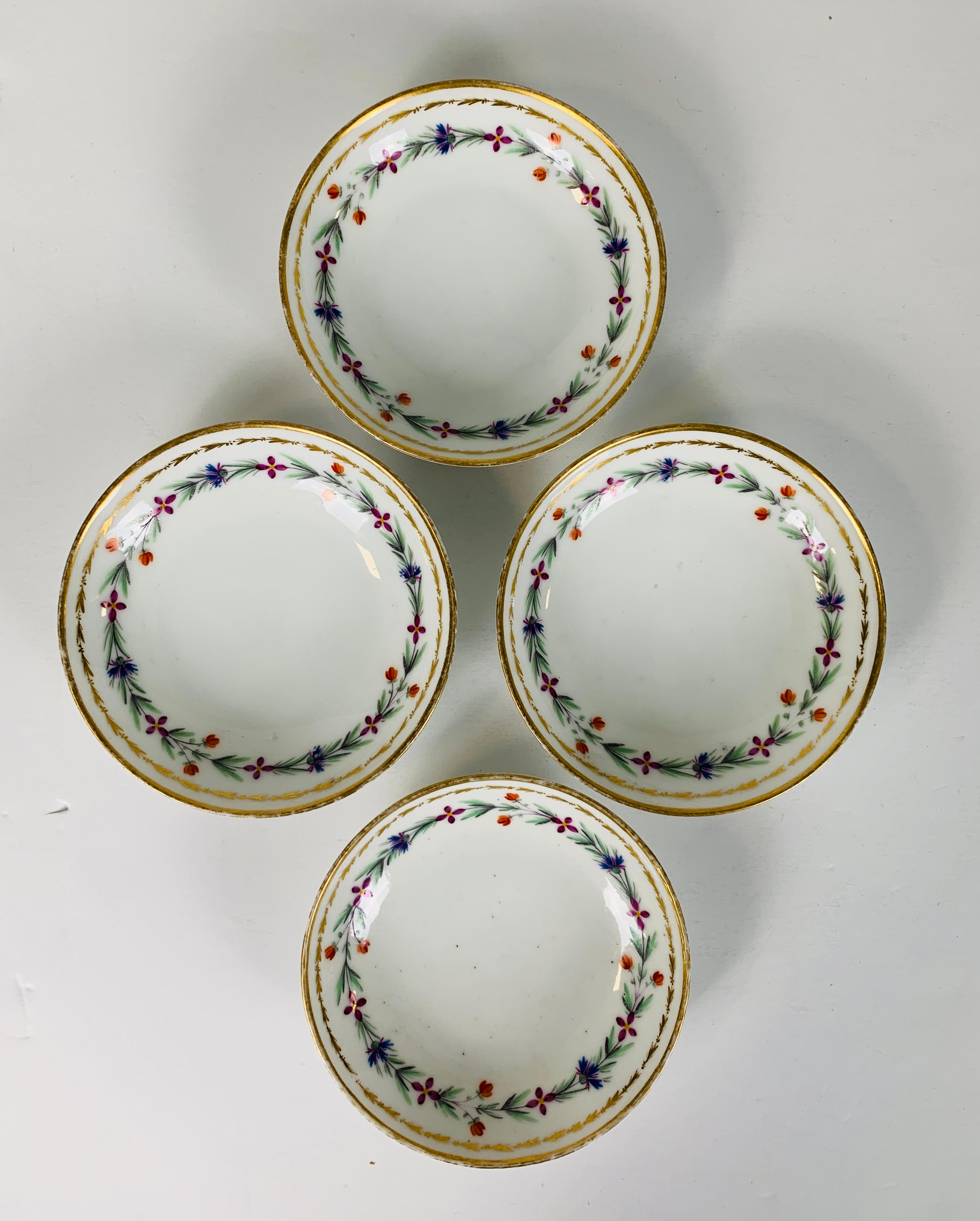 18th Century From the Collection of Mario Buatta 4 Sprig Decorated 18th C Porcelain Saucers