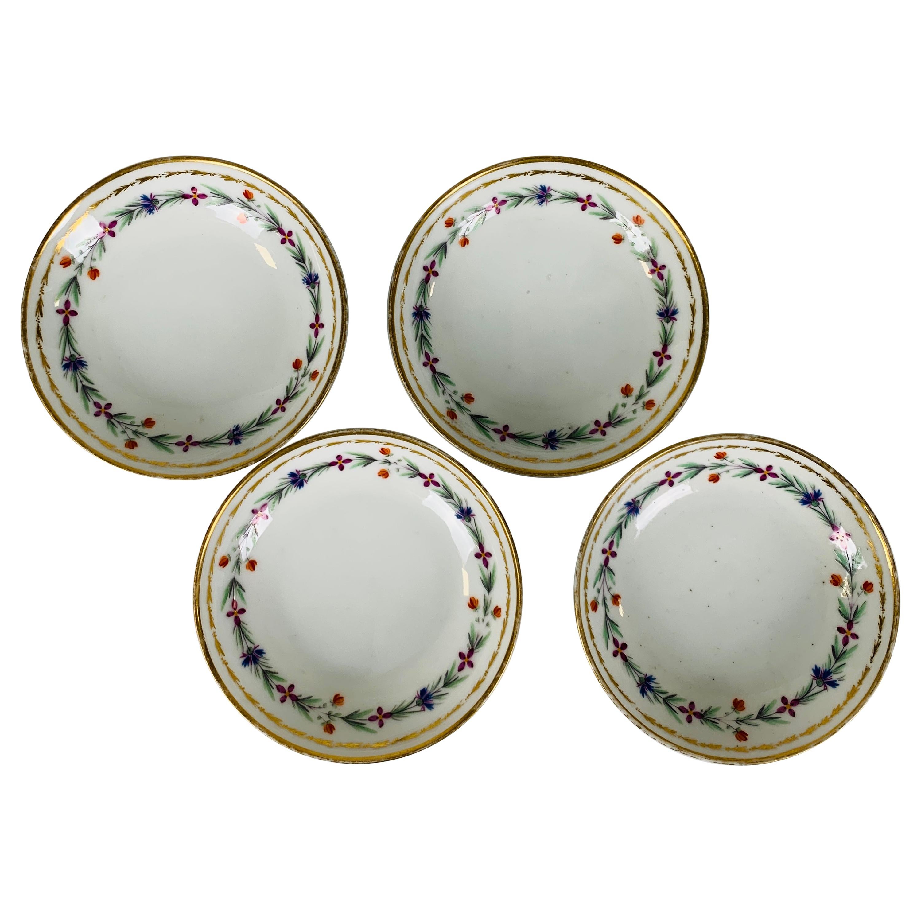 From the Collection of Mario Buatta 4 Sprig Decorated 18th C Porcelain Saucers