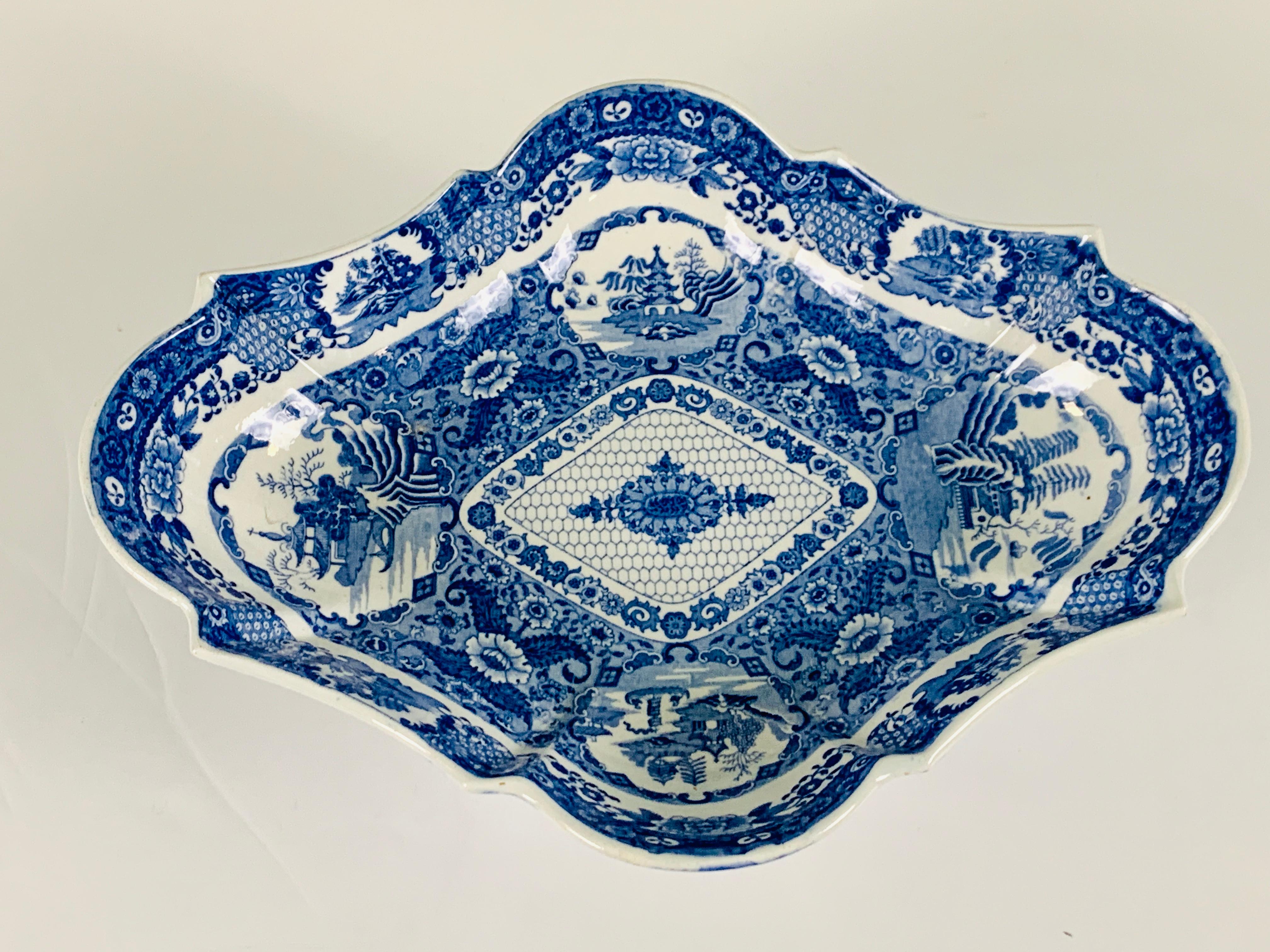 Chinoiserie From the Collection of Mario Buatta a Blue and White Staffordshire Fruit Stand