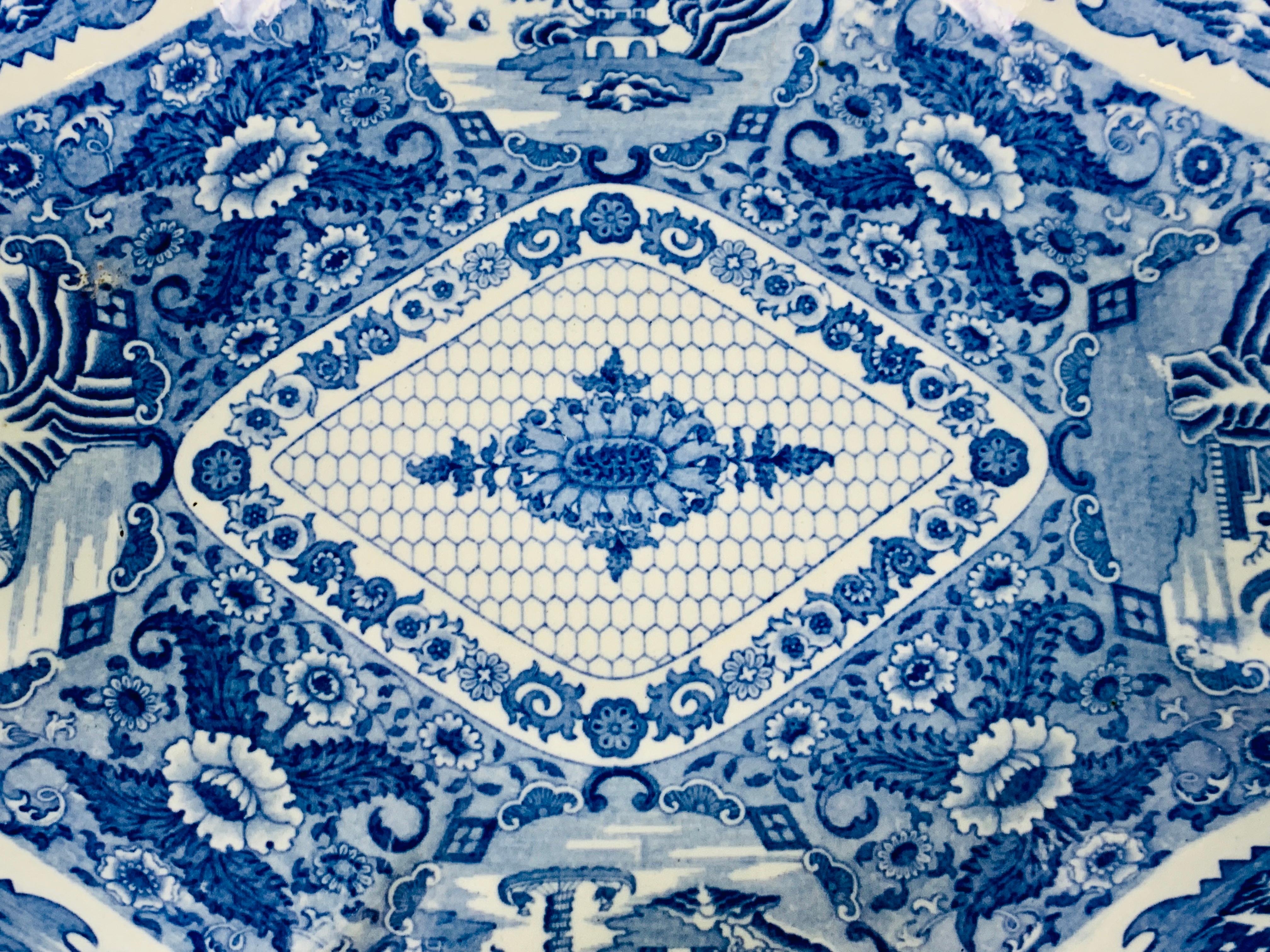 English From the Collection of Mario Buatta a Blue and White Staffordshire Fruit Stand