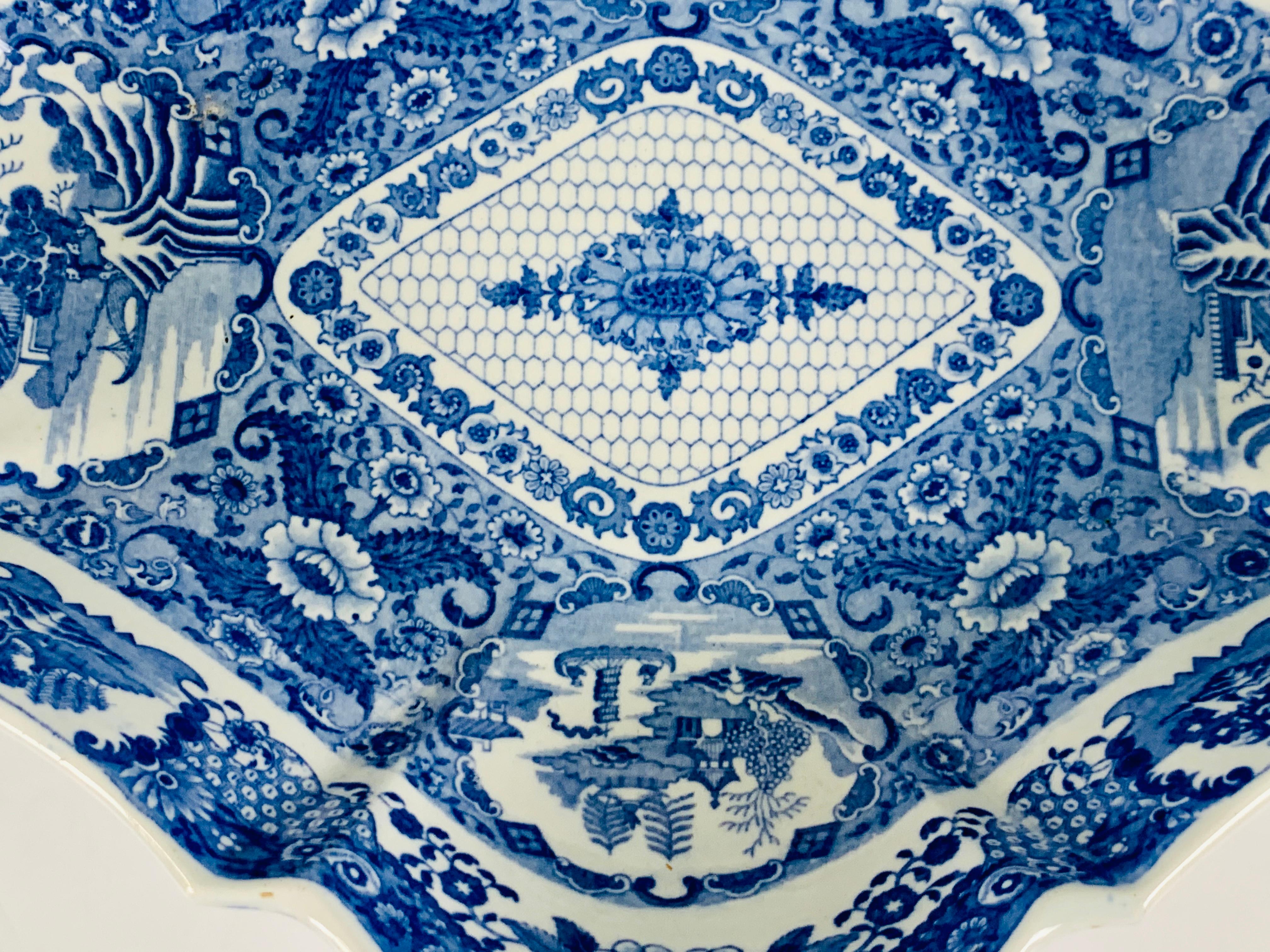 Earthenware From the Collection of Mario Buatta a Blue and White Staffordshire Fruit Stand