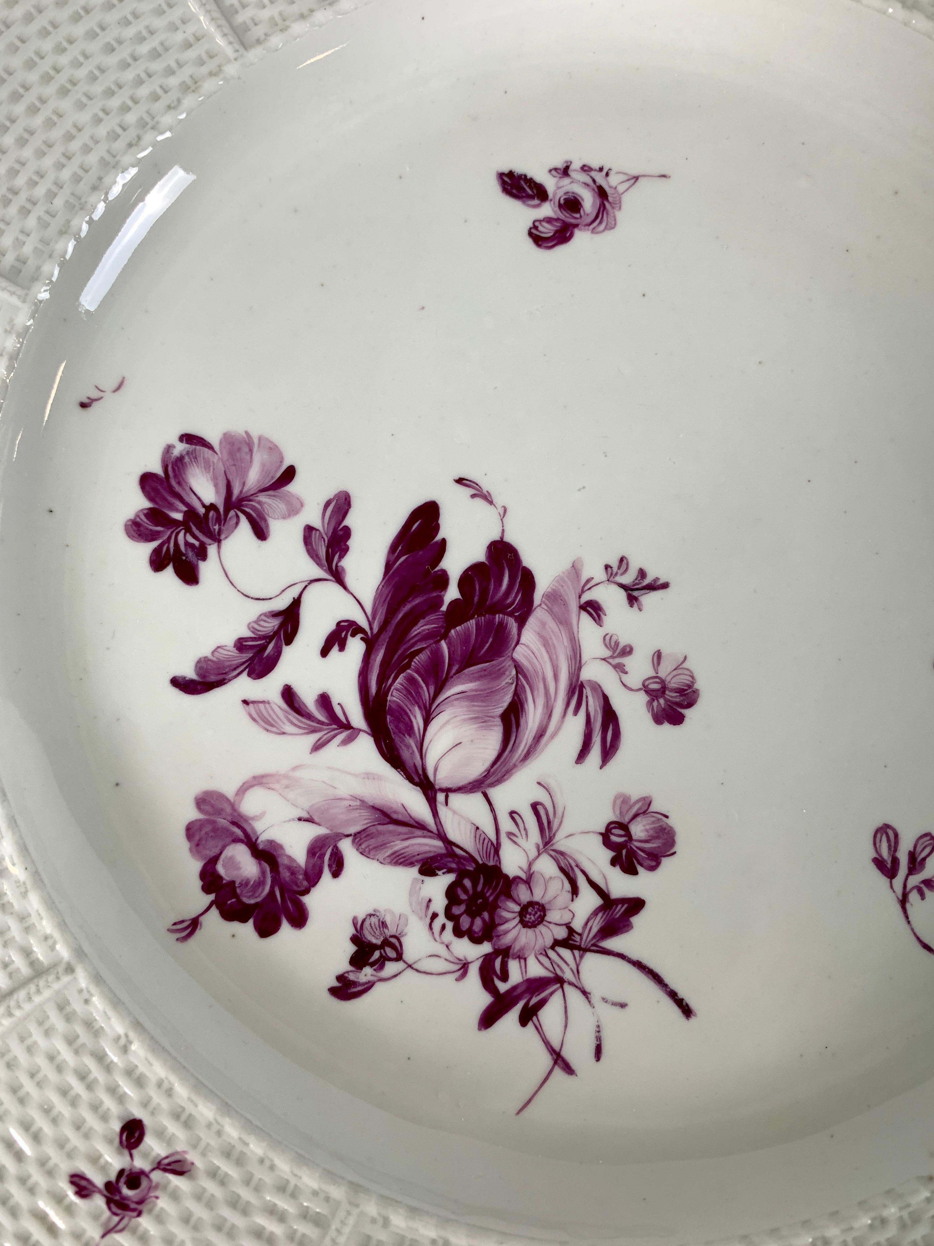 Provenance: The Private Collection of Mario Buatta
Mario loved flowers, and he loved beautifully painted flowers on porcelain.
This pair of Ludwigsburg dishes was made in Germany circa 1780. 
The wonderful quality of the hand painted flowers is