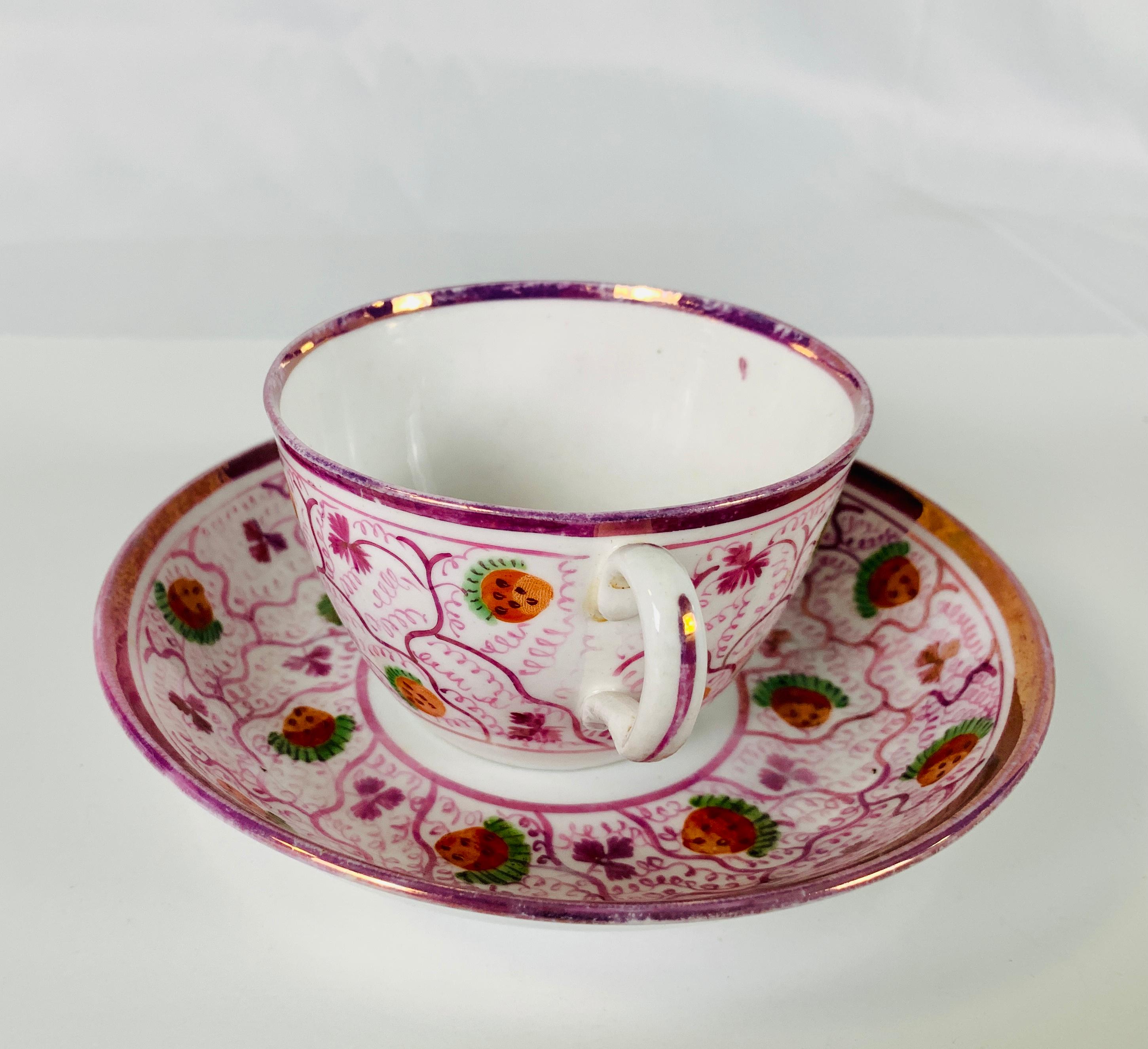 Country From the Collection of Mario Buatta a Pair of Pink Luster Teacups