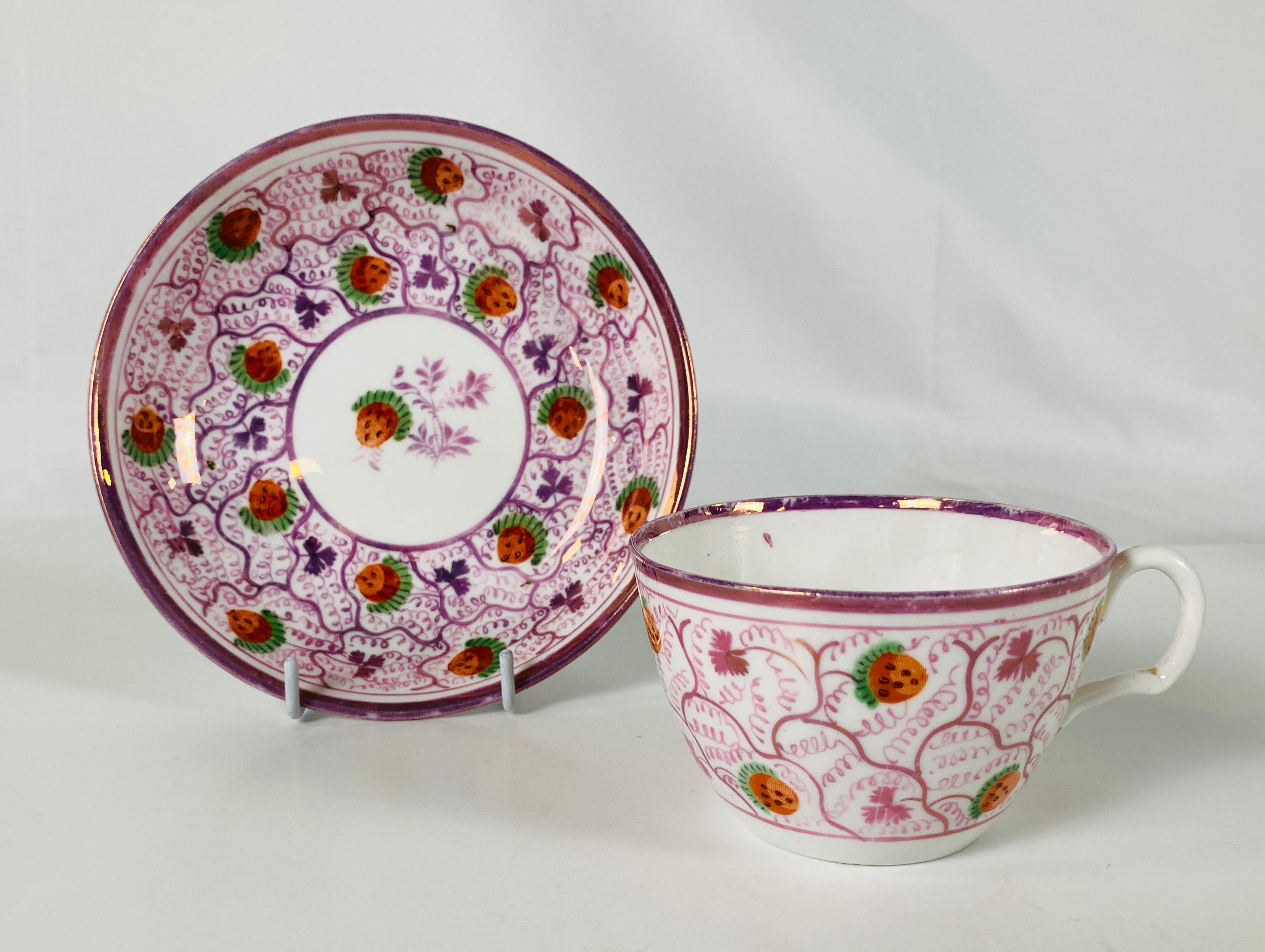 English From the Collection of Mario Buatta a Pair of Pink Luster Teacups