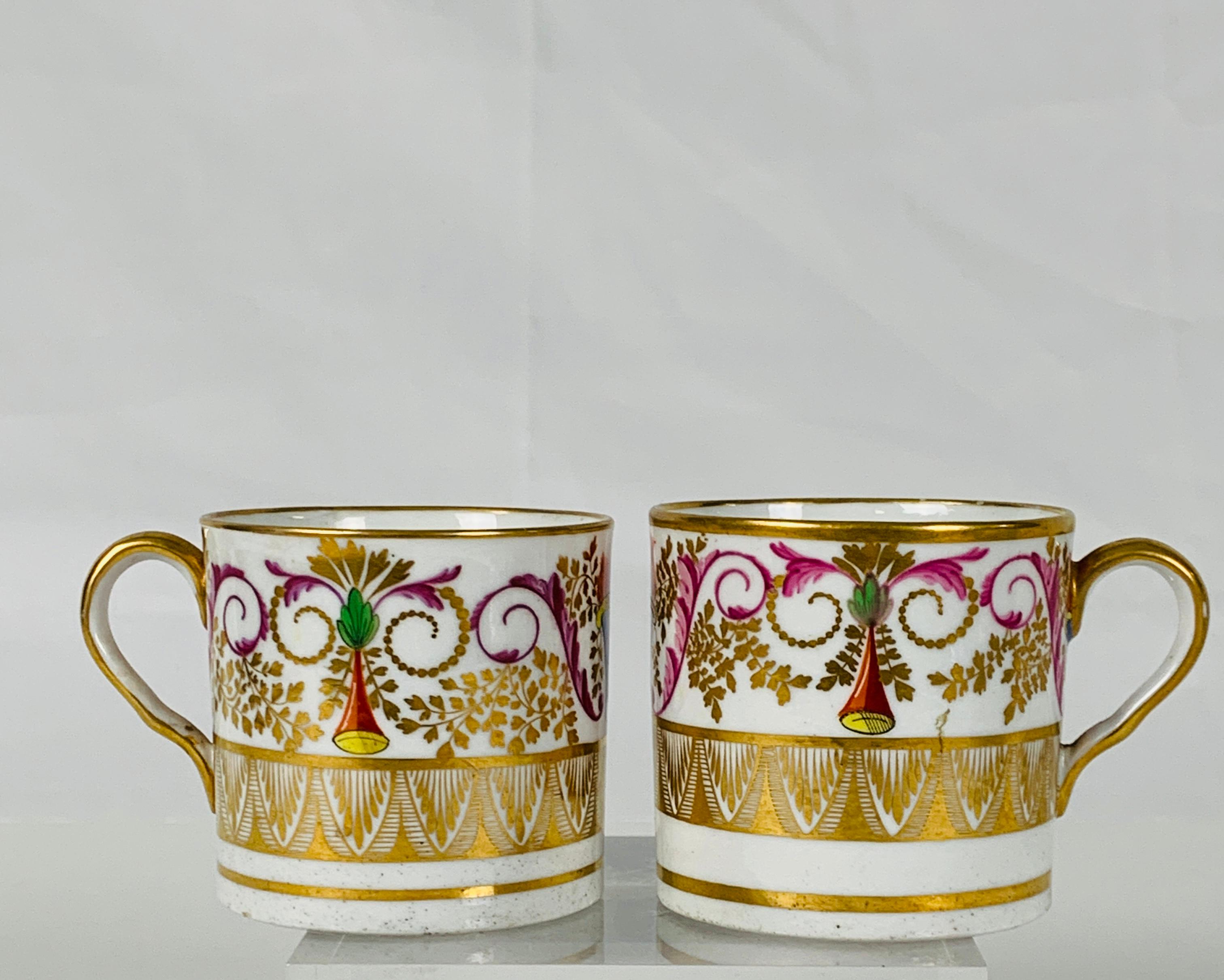 Hand-Painted From the Collection of Mario Buatta a Pair of Regency Period Coffee Cups