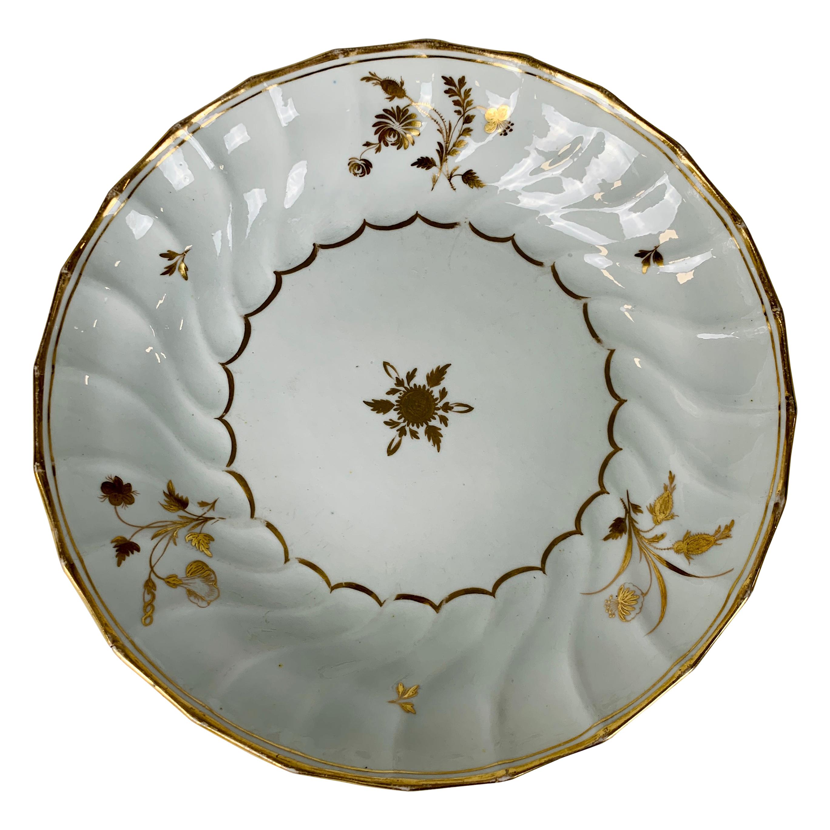 From the Collection of Mario Buatta a White and Gold Fluted Dish, England c-1820