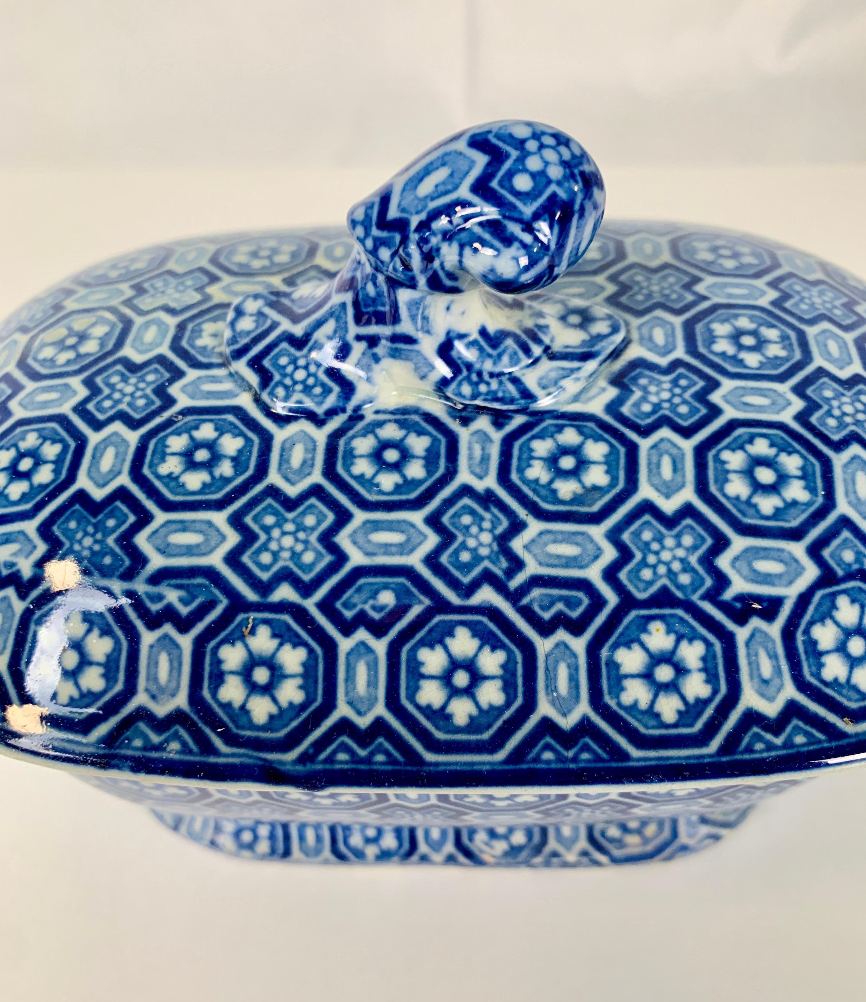 Regency From the Collection of Mario Buatta Blue and White Small Tureen and Ladle c-1820