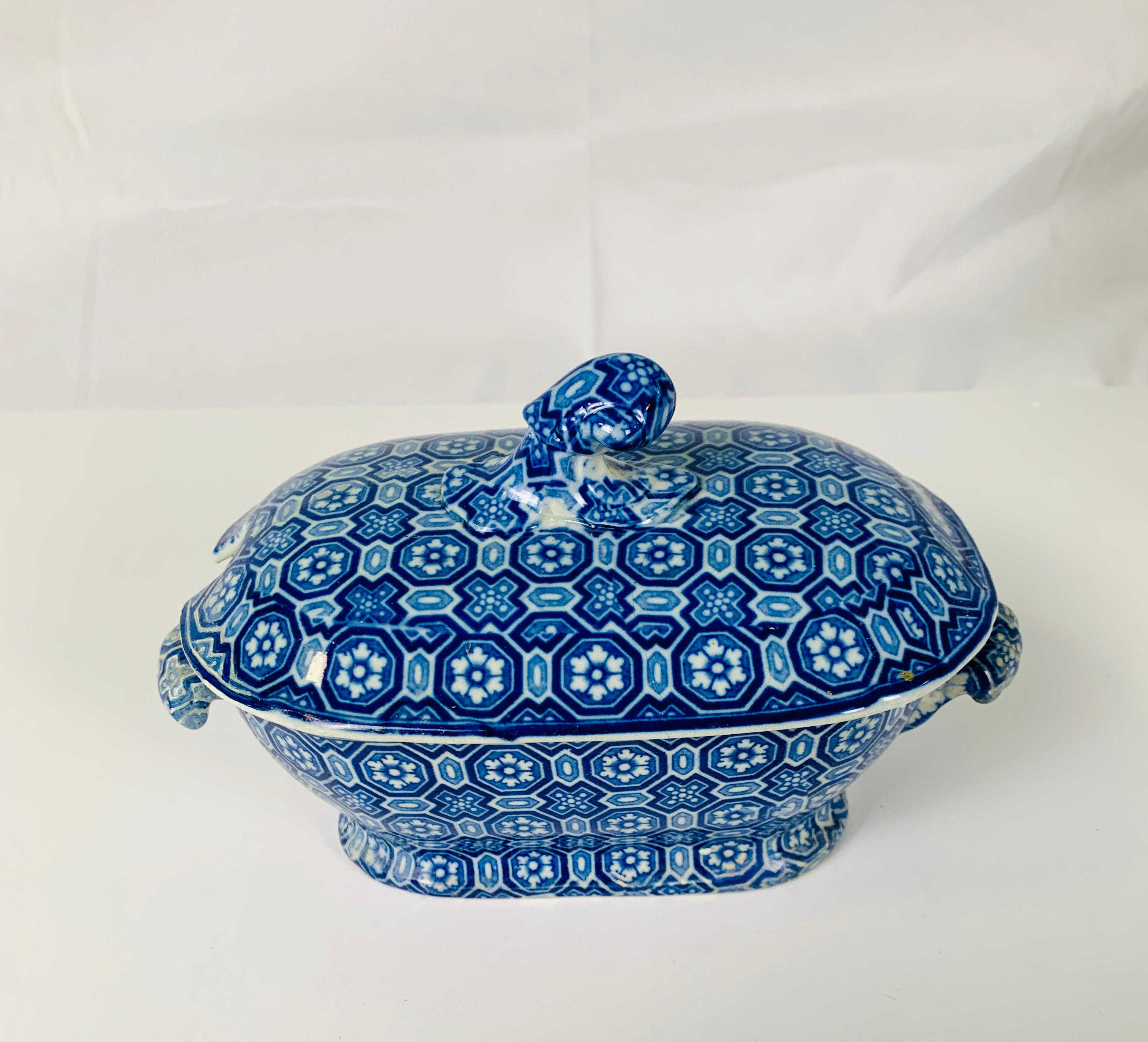 Earthenware From the Collection of Mario Buatta Blue and White Small Tureen and Ladle c-1820